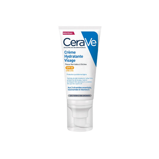 CeraVe Crème Hydratante Visage SPF 50 pour Peaux Normales à Sèches 52 ml