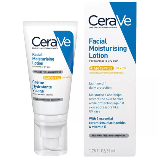 CeraVe Crème Hydratante Visage SPF 50 pour Peaux Normales à Sèches 52 ml